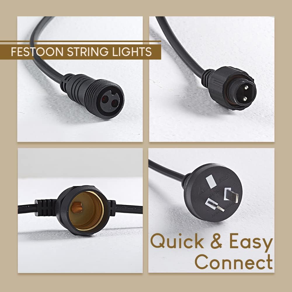 Groverdi LED Festoon Lights, 30M 30 Bulbs Christmas String Lights Outdoor Waterproof IP65 Strip Hanging Bulbs for Wedding Party Garden Easter S14 1W LED Bulb Kit
