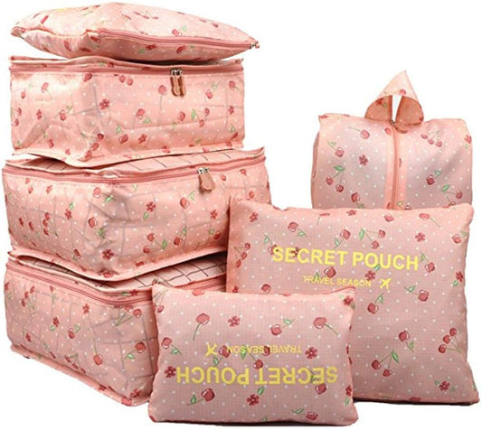 Travel Cubes Set, 7 Pieces Suitcase Organizer Bags, Compression Bags for Clothes, Cherry C 1, 7 Sets, multicoloured