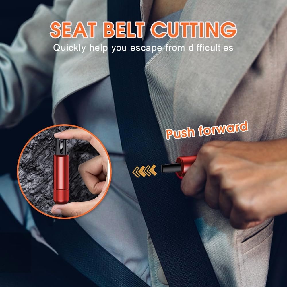 Chamgeco 2PCS Car Glass Breaker with Seatbelt Cutter, Portable 2-in-1 Safe Hammer Car Window Breaker Under Water, Functional Auto Glass Breaker, Emergency Window Breaking Tool Car Escape Tools (Red)
