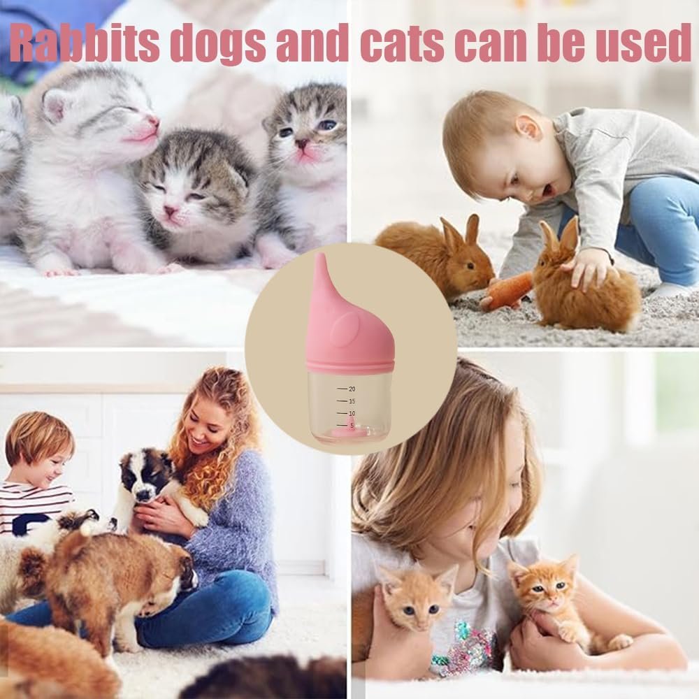 Puppy Bottles for Nursing,with 2pcs Replaceable and Reusable Silicone Nipples,Kitten Bottles for Nursing,Pet Feeding Bottle,for Newborn Pets(Pink - 20ml)