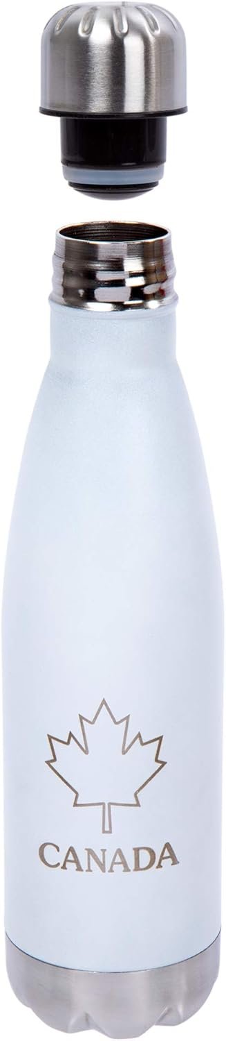 PURE Insulated Water Bottle, 500ml, White - Canada Classic Stainless Steel Metal Vacuum Thermal Leak Proof Water Bottles for Sports, Travel, Home and Office