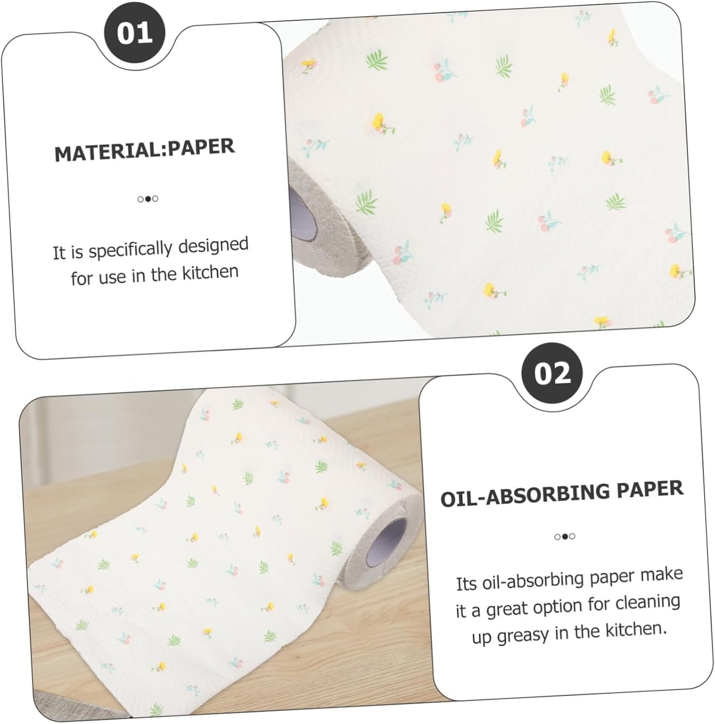 Beatifufu 1 Roll Kitchen Paper Towel Durable Water Locking Design Random Style for Home Cooking Cleaning