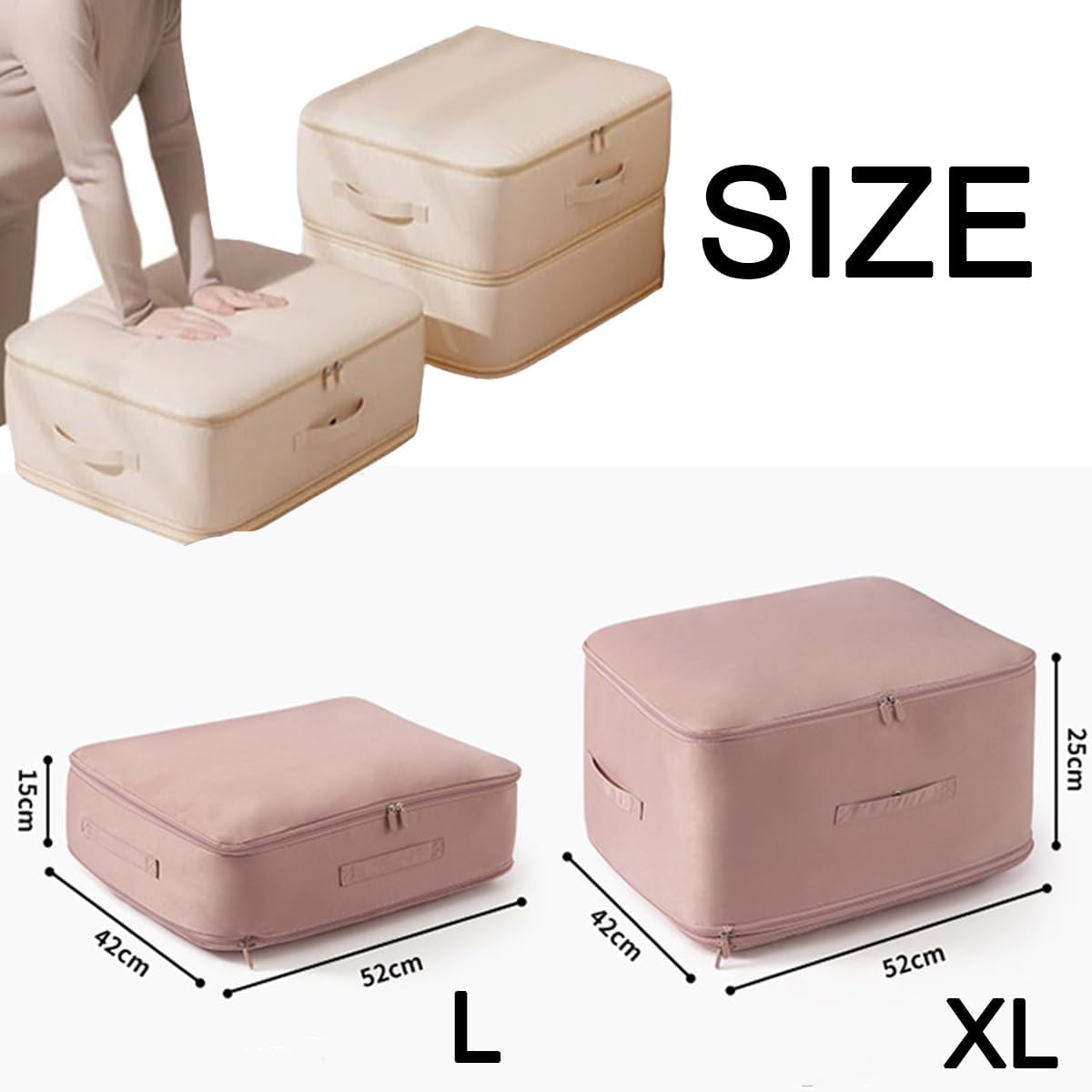 XIBHDN Ultra Space Saving Self Compression Organizer, Storage Tote for Space Saving, Self Compression Moving Organizer Bags for Blankets, Comforters, Clothes (Blue, L)