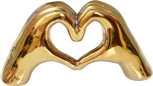 Notakia Gold Decor Heart Hands Statue for Living Room Bedroom Bookshelf Coffe Table, Modern Shelf Decor Love Finger Sculpture for Wedding Decorations Gifts, Unique Women Birthday (Gold)