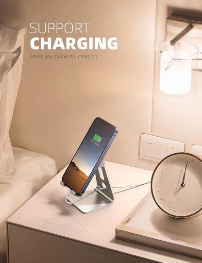 Lamicall Adjustable Cell Phone Stand - Aluminum Desktop Phone Holder, Anti-Slip Mobile Phone Base Desk Table, Compatible with iPhone, Samsung Galaxy Note, Office Accessories, 4-8" Smartphone - Sliver