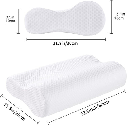 Ergonomic Memory Foam Neck Pillow (White, 60 * 30 * 10/13CM)