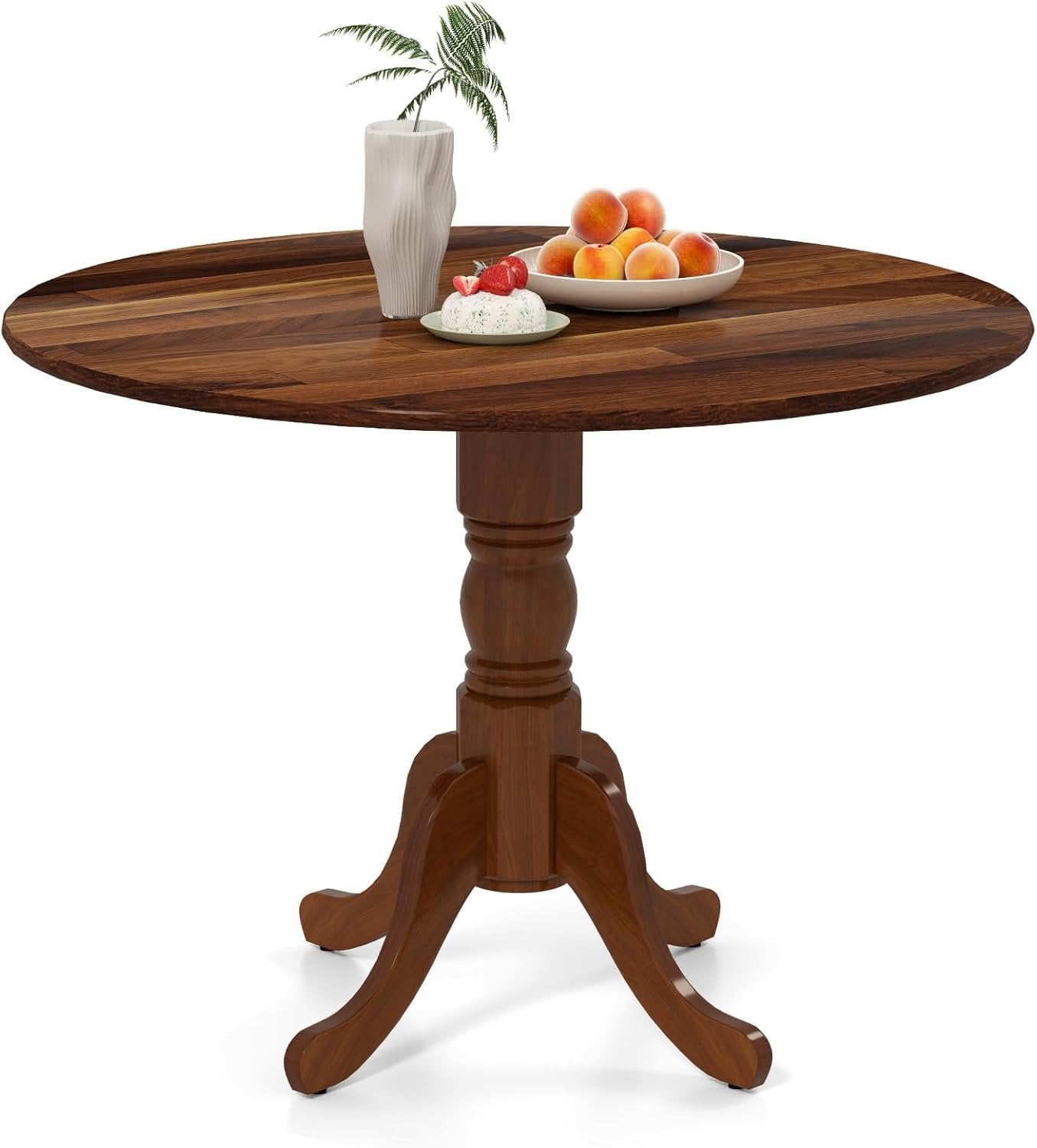 SILKYDRY 40-inch Round Dining Table, Rubber Wood Kitchen Dinette Table for 4 with Circle Tabletop & Pedestal Base, Mid Century Modern Dinette for Gathering, Leisure, Apartment, Bar (Walnut)