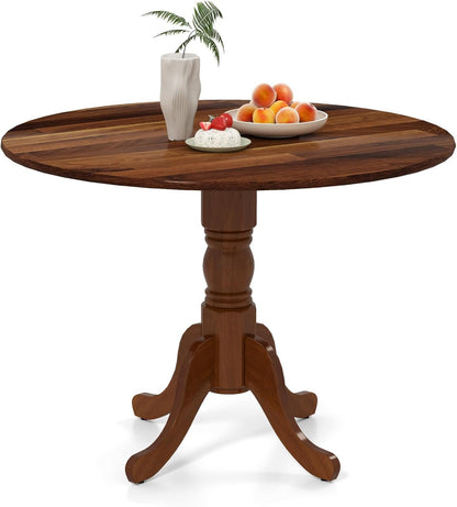 SILKYDRY 40-inch Round Dining Table, Rubber Wood Kitchen Dinette Table for 4 with Circle Tabletop & Pedestal Base, Mid Century Modern Dinette for Gathering, Leisure, Apartment, Bar (Walnut)