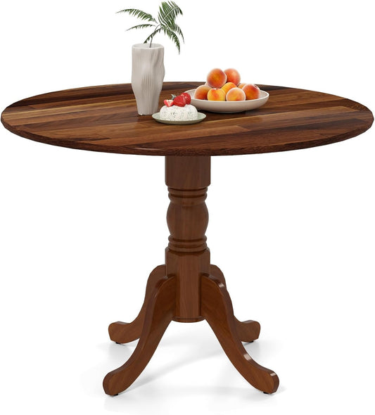 SILKYDRY 40-inch Round Dining Table, Rubber Wood Kitchen Dinette Table for 4 with Circle Tabletop & Pedestal Base, Mid Century Modern Dinette for Gathering, Leisure, Apartment, Bar (Walnut)