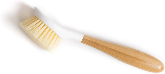 Full Circle Be Good Bamboo Handle Dish Brush â€“ Sustainable Kitchen Cleaning with Tough Bristles - Natural Dish Scrubber & Cast Iron Cleaner - Long Handle Brush for Dishes, Pots, and Pans, White
