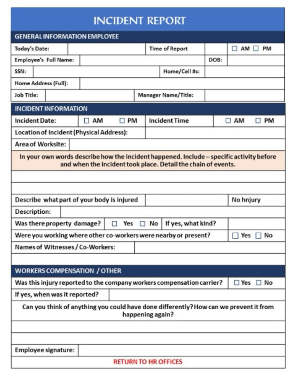 Incident Report: Reporting Log Book to Record and Track Accidents and Incidents for Workplace Health & Safety