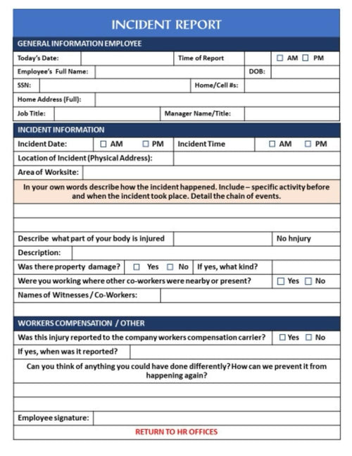 Incident Report: Reporting Log Book to Record and Track Accidents and Incidents for Workplace Health & Safety