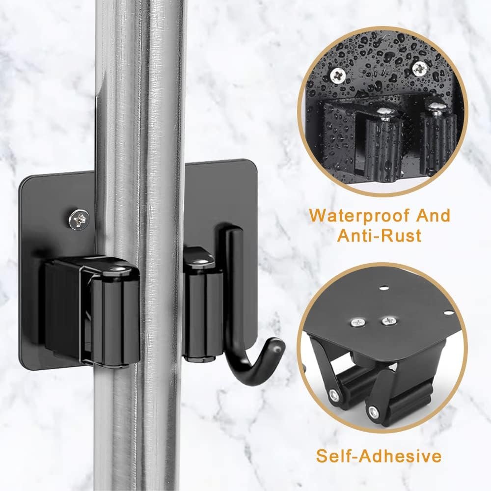 8 Pack Broom Holder Wall Mount,Heavy Duty Stainless Steel Organizer Mop Holder Hanger Garden Tool Organizers Storage Rack Garage Laundry Room Organizations and Storage(Black, 8 Pack with Hooks)