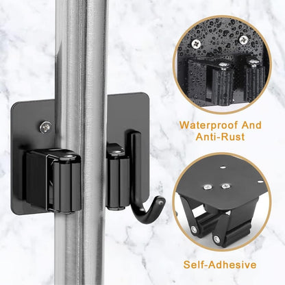 8 Pack Broom Holder Wall Mount,Heavy Duty Stainless Steel Organizer Mop Holder Hanger Garden Tool Organizers Storage Rack Garage Laundry Room Organizations and Storage(Black, 8 Pack with Hooks)