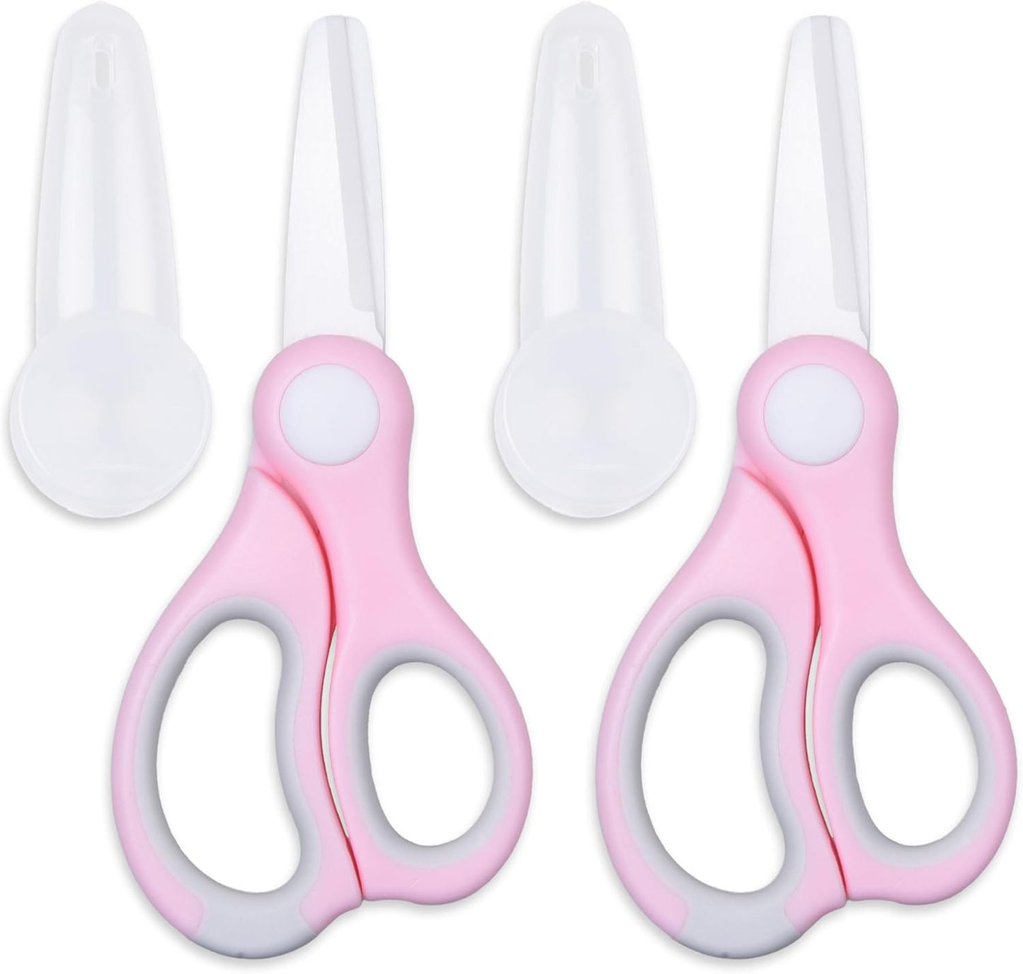 Ceramic Baby Food Scissors - Portable Shears - Healthy Food Cutter with Dust Cover and Storage Case - Cuts Meat, Chicken, Vegetables, Fruits (Pink - 2 Pack)