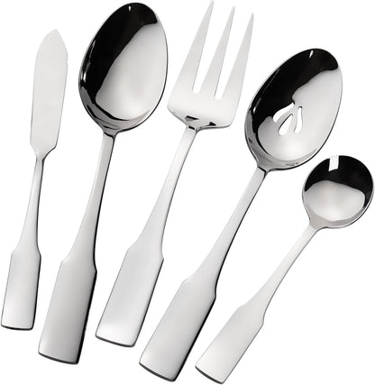 Kate 65-Piece Silverware Set with Utensil-Serving Set, Service for 12, Stainless Steel Flatware Set, Mirror Polished Cutlery Set, Dishwasher Safe