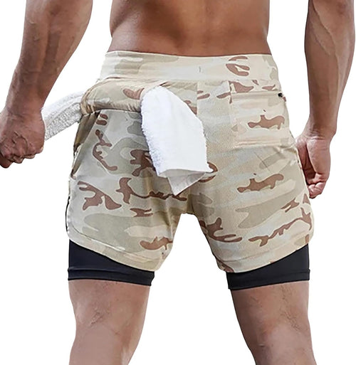 BOOMLEMON Men's 2-in-1 Running Workout Shorts Gym Training Athletic Short Pants with Towel Loop