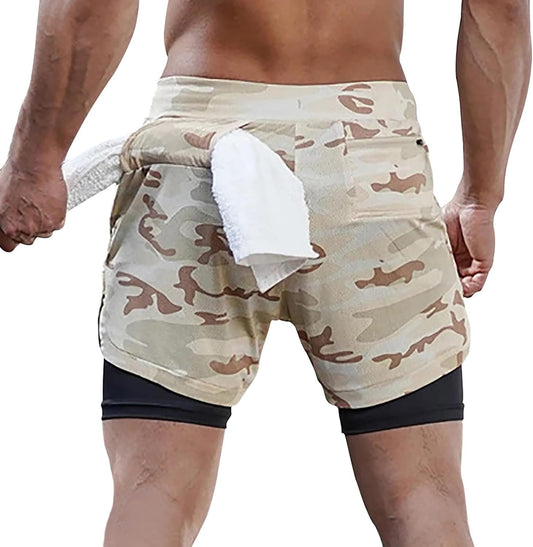 BOOMLEMON Men's 2-in-1 Running Workout Shorts Gym Training Athletic Short Pants with Towel Loop