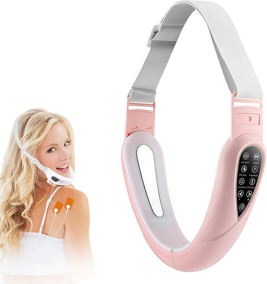 Contourflex 4-in-1 Massager, Reviona Facial Sculpting Device, With 5 Modes, 15 Adjustable Intensities, Tightens Jawline, Tightens Jawline, Reduces Sagging Skin (Pink)