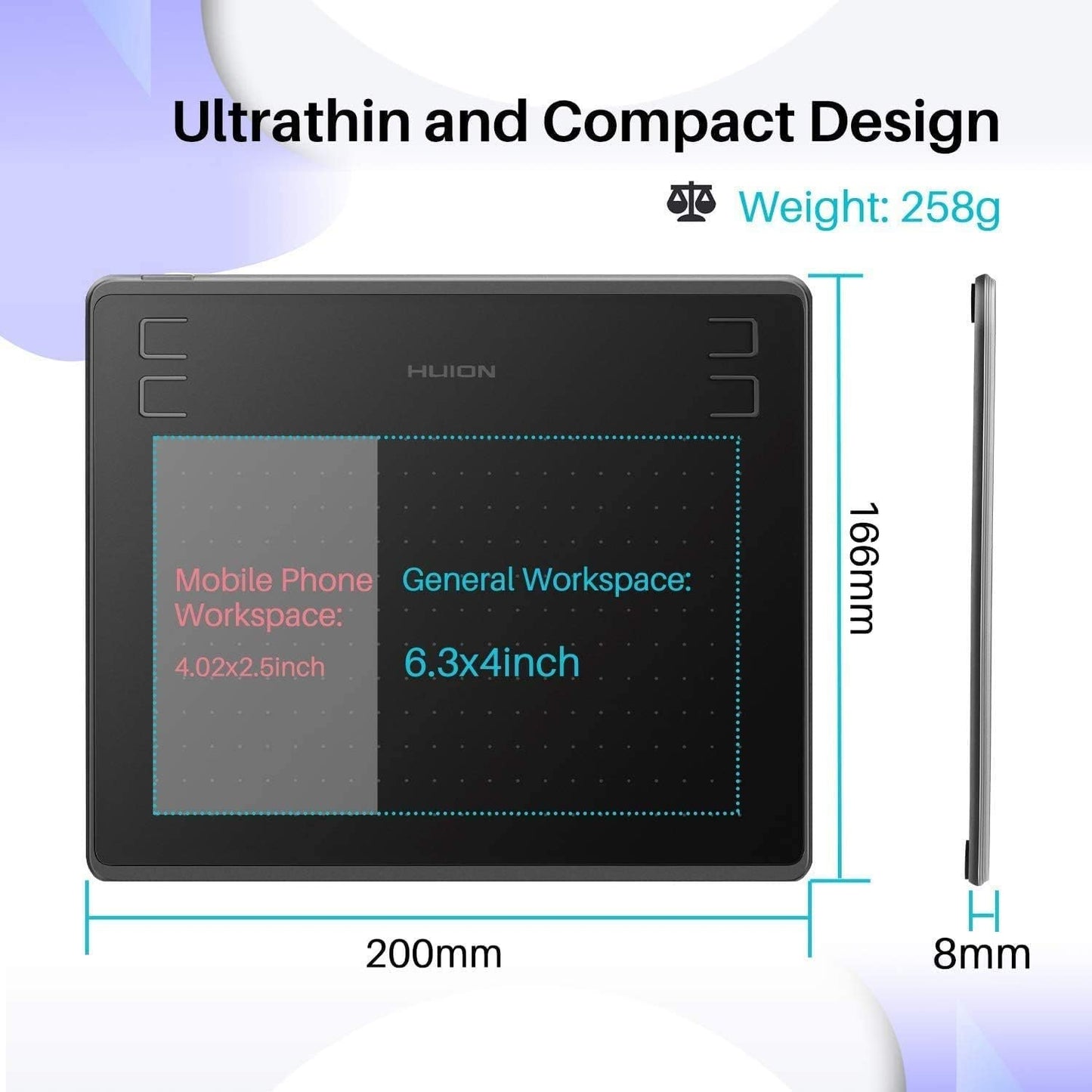 HUION HS64 Graphics Drawing Tablet with Battery-Free Stylus for Android Windows Mac Linux