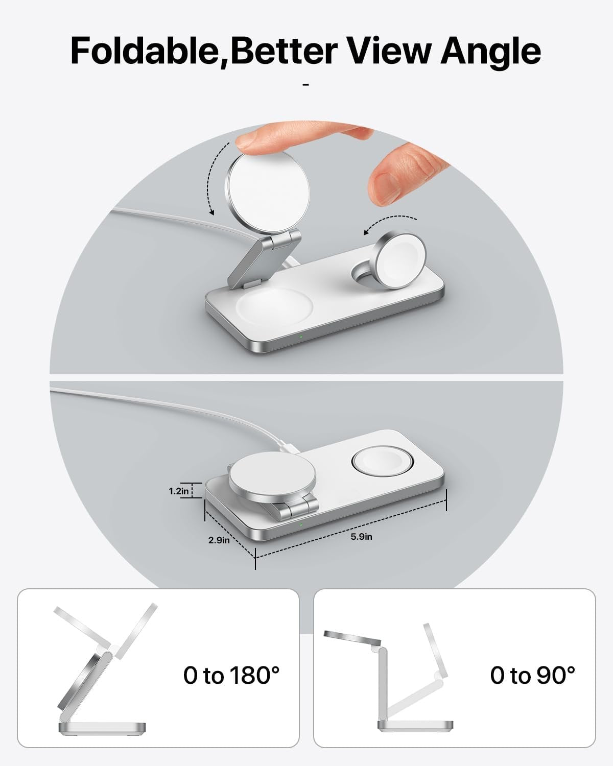 EXW for MagSafe Charger,3 in 1 Fast Charging Station,Foldable Wireless Charger Stand for iPhone 12-16,Travel Magnetic Charger for AirPods and Apple Watch (Adapter Included) (White)