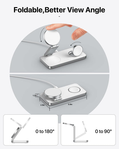 EXW for MagSafe Charger,3 in 1 Fast Charging Station,Foldable Wireless Charger Stand for iPhone 12-16,Travel Magnetic Charger for AirPods and Apple Watch (Adapter Included) (White)