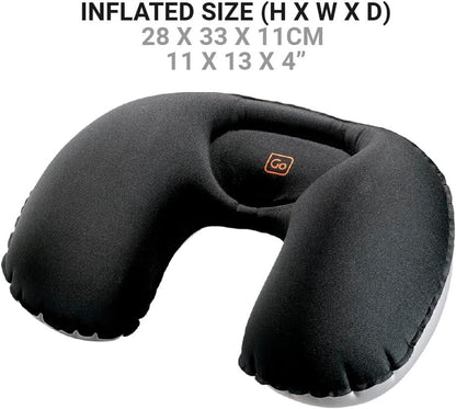 Go Travel Compact Snoozzzer, Comfortable Travel Pillow for Uninterrupted Sleep, Inflatable Neck Pillow for Airplane, Bus, Car, and Train, Travel Essentials, Black