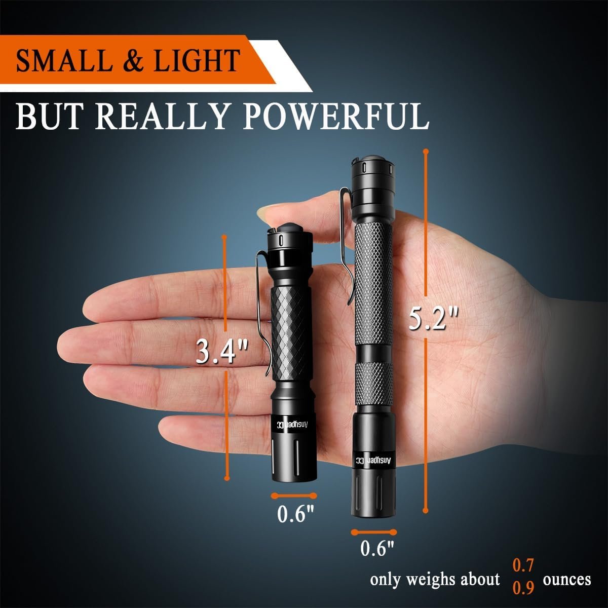 Mini Flashlight Small Flashlights LED Powerful High Lumens Tactical Pen Light with Clip,3 Modes Slim Portable Pocket Compact Torch for Emergency Inspection AAA Battery Water-Resistant (3.4 & 5.2 inch)