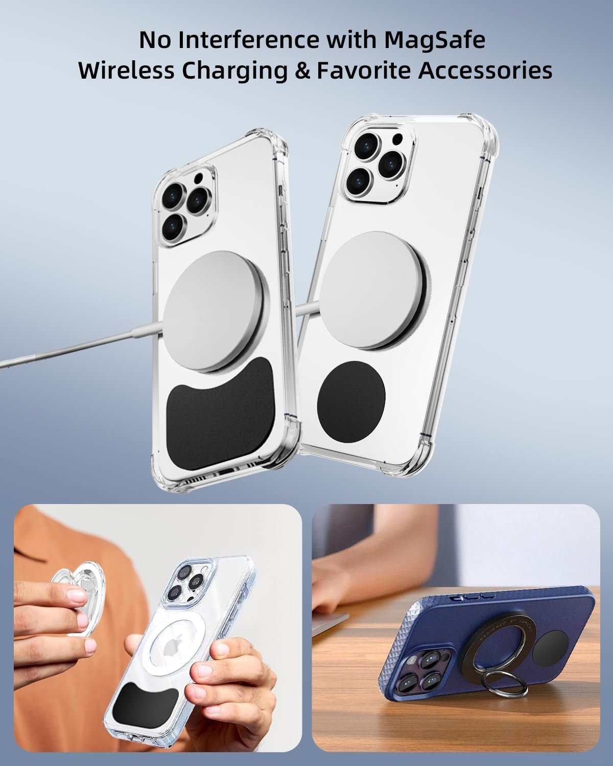 Metal Plate for Phone Magnet, Universal Steel Plate with 3M Adhesive Backing for Car Magnetic Mount Cell Phone Holder, Replacement Mounting Disc Stick On Case Back 4 Pack Black Rectangle & Round