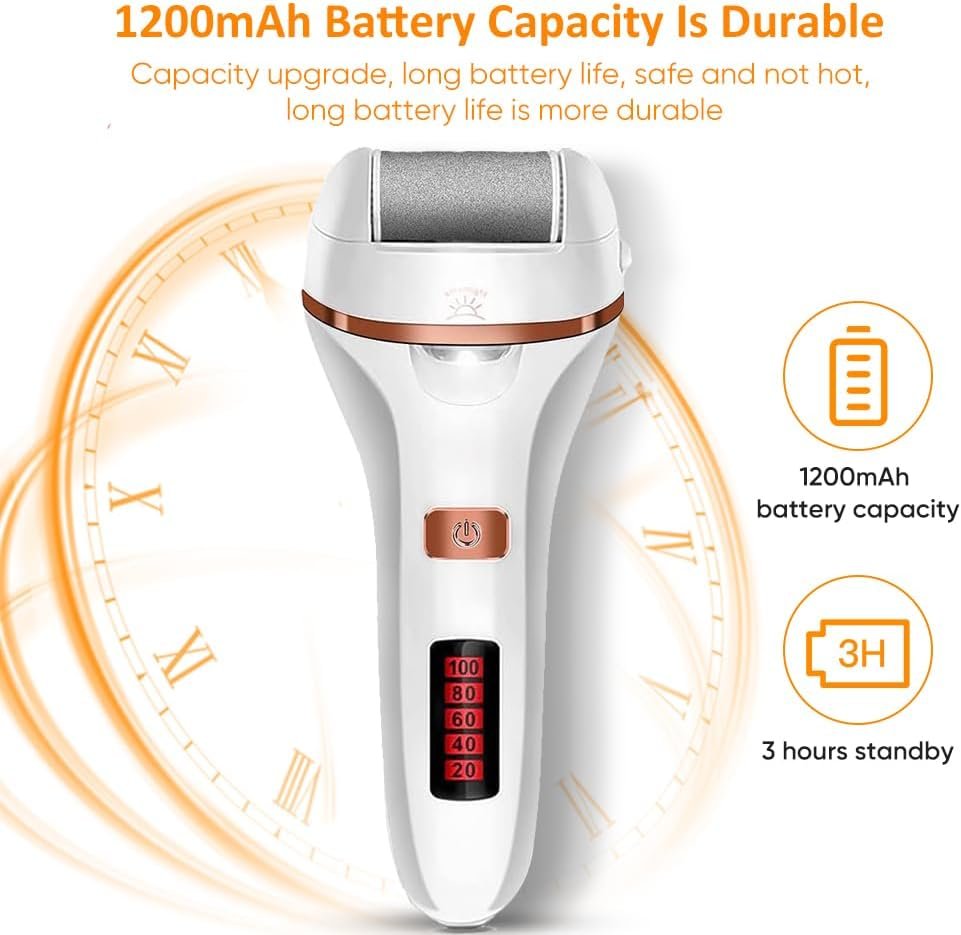 Electric Callus Remover for Feet | Rechargeable Foot File, Electric Foot Scrubber | 18 Piece Pedicure kit for Cracked Heels & Dead Skin with 3 Roller Heads By Quantum Lux (Rose Gold)