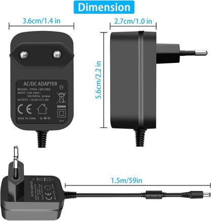 TKDY 18V 1A 18V 1000mA 800mA 750mA 500mA 400mA Power Adapter with 5 Tips for Most 18V Electronic Devices Positive Center