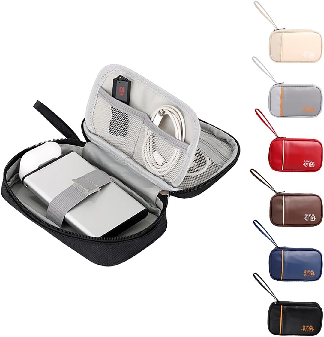 Electronic Accessories Bag, Cable Organizer, Travel Bag Case Water Resistant Cables Small Bag with Bracelet Shockproof Clutch Bag for USB Cables, SD Cards, Chargers, grey, Cable Organizer Bags