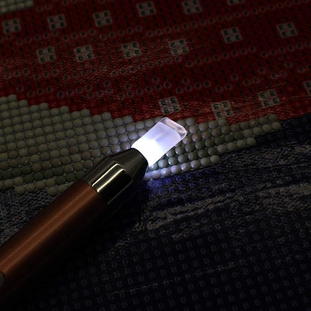 LED Diamond Painting Drill Pen, Upgrade USB Rechargeable Lighting Point Drill Pen, 4 Pen Heads, Storage Bag, Painting Accessories Kits Cross Stitch Tools for DIY Craft (Rose Golden)