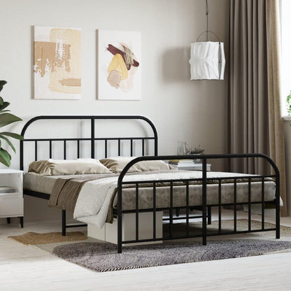 JUNZAI Giroletto con Testiera e Pediera Metallo Nero 140x190 cm,Mobili,Letti e Accessori,Letti e telai per Letti