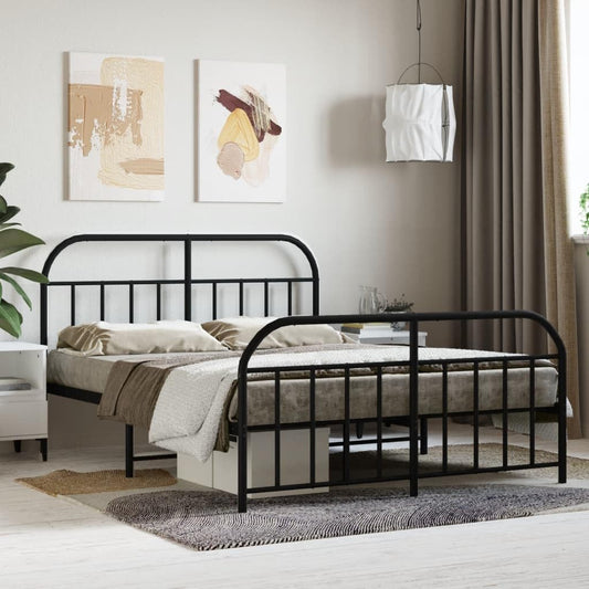 JUNZAI Giroletto con Testiera e Pediera Metallo Nero 140x190 cm,Mobili,Letti e Accessori,Letti e telai per Letti
