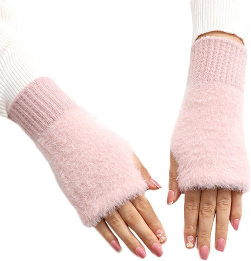 LERTREE Half Finger Gloves Winter Warm Fluffy Fingerless Wrist Warmer Stretchy Knitted Mittens for Women Men