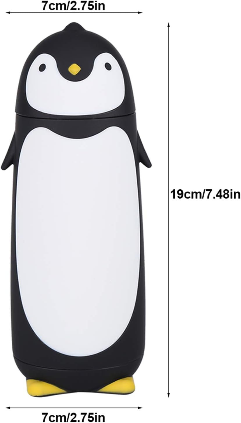 Penguin Shape Water Bottle, 300ML Capacity Portable Cute Cartoon Penguin Thermal Glass Water Bottle Double Layer Mug Travel Drinking Cup Ideal for Home School Travel Use (Black)