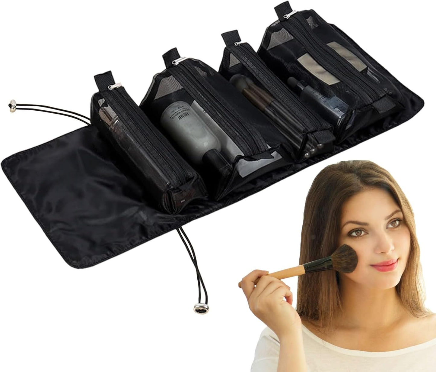 Rolled Toiletry Bag - Folding Hygiene Travel Kit Case Bathroom | Travel Makeup Organizer, Compact Grooming Organizer Bag, b, Black, riferimento alla descrizione, Please refer to