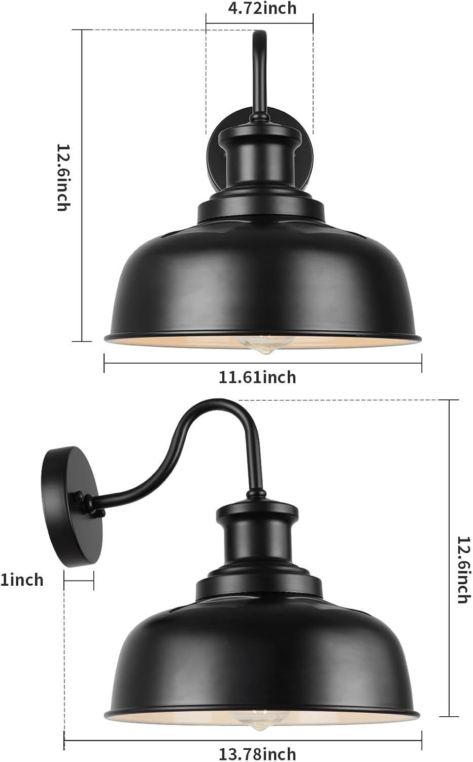 Diyel Solar Barn Light for Outside, Gooseneck Outdoor Wall Lights Solar Powered, Farmhouse Exterior Wall Sconce, Industrial Outside Lighting Fixture, Rustic Lantern for Garage, Barn, Shed, RZSR007