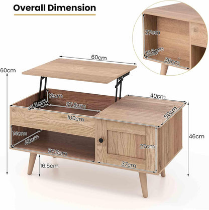 Costway Lift-Top Coffee Table, Flip Top Center Table, Small Coffee Table with Hidden Storage & Open Shelf, Convertible Office Table, Lift Tabletop Dining Table for Living Room (Natural)