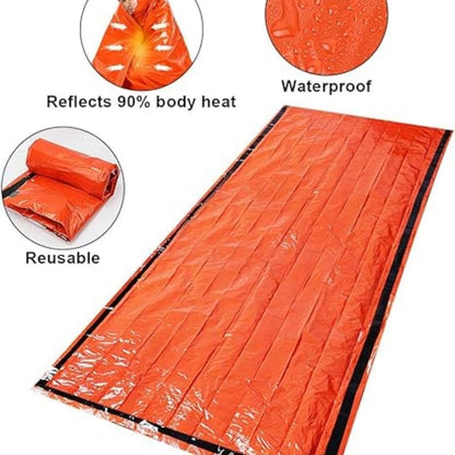 Emergency Shelter Sets, Survival Shelter 1 Survival Tent 1 Mylar Blankets 1 Emergency Sleeping Bag 1 Poncho for Outdoor Carcar Kits, Camping, Hiking (Orange)
