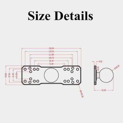 BRCOVAN Aluminum Alloy Marine Electronic Plate with 1.5'' TPU Ball for RAM Mounts C Size Double Socket Arm for Garmin/Humminbird/Lowrance GPS Chartplotters, Fishfinders and Marine Electronic Mount
