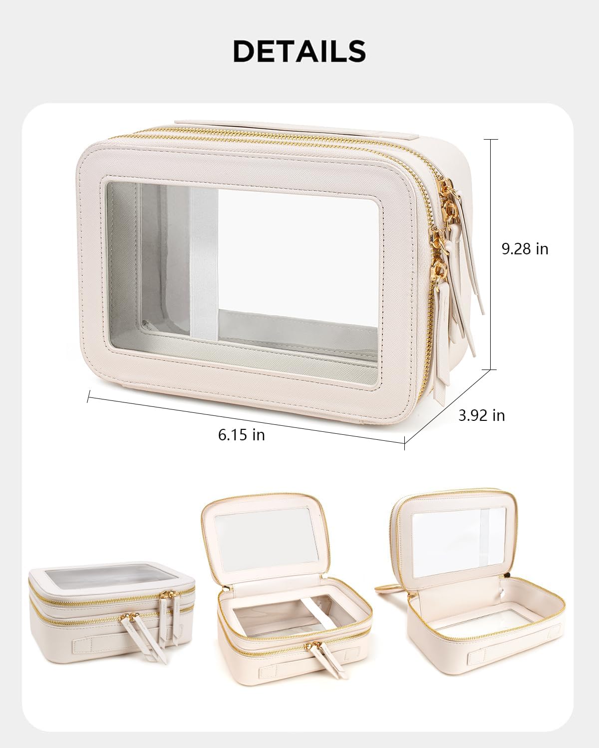 KOTORA Clear Makeup Bags TSA Approved Toiletry Bag with Handle Large Opening, Clear Toiletry Bags for Carry-on Traveling Travel Car Essentials Orangizer Storage, Clear Cosmetic Bag, White, 2Layer