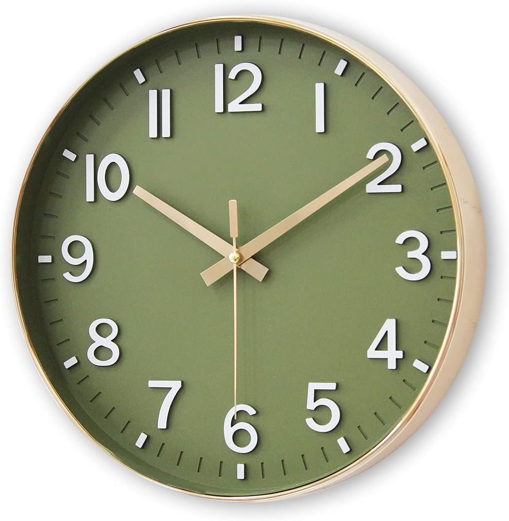 HZDHCLH Green Wall Clocks Battery Operated,12 inch Silent Non Ticking Modern Wall Clock for Home Living Room Bedroom Kitchen Office Classroom Decor