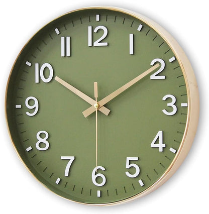 HZDHCLH Green Wall Clocks Battery Operated,12 inch Silent Non Ticking Modern Wall Clock for Home Living Room Bedroom Kitchen Office Classroom Decor