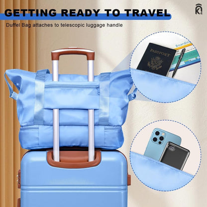 Krute Luggage Sets 5 Piece Suitcase Set Carry-On Luggage,PC ABS TSA Lock Hard Shell Lightweight Checked Luggage Set with Spinner Wheels (LightBlue)