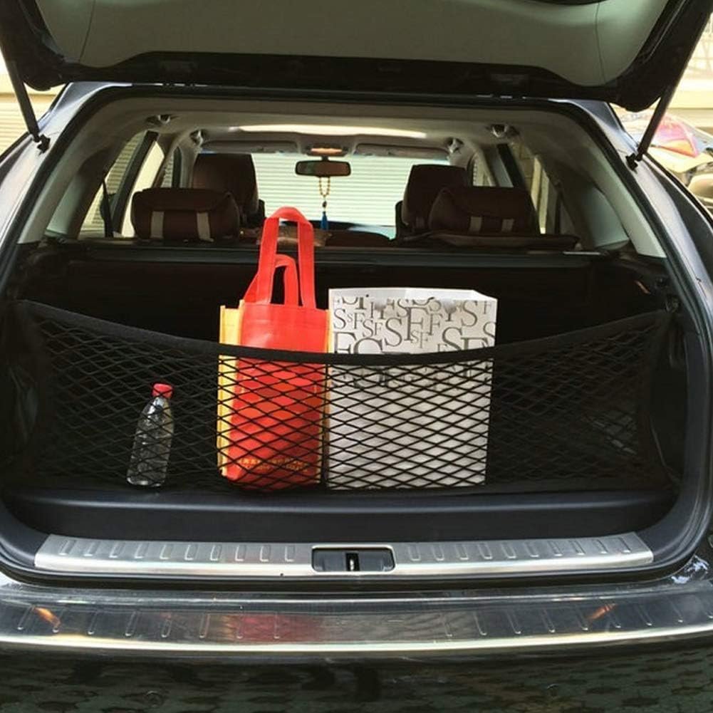 ValueHall Cargo Net 35 x 15 Inch Adjustable Elastic Trunk Net Cargo Trunk Storage Organizer Nylon Mesh Universal Rear Cargo Organizer Cargo Net with Hooks V7075
