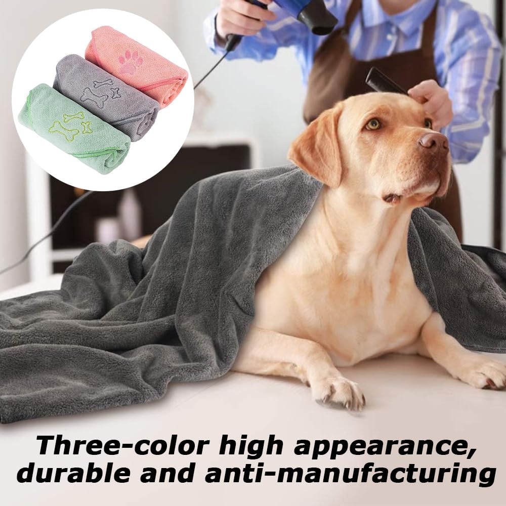 Pack of 3 Large Microfiber Pet Towels, Quick Dry Dog & Ca Washcloths, Super Absorbent Sweat Rags, for Pet Bathing, Grooming, and Drying 50x100 CM