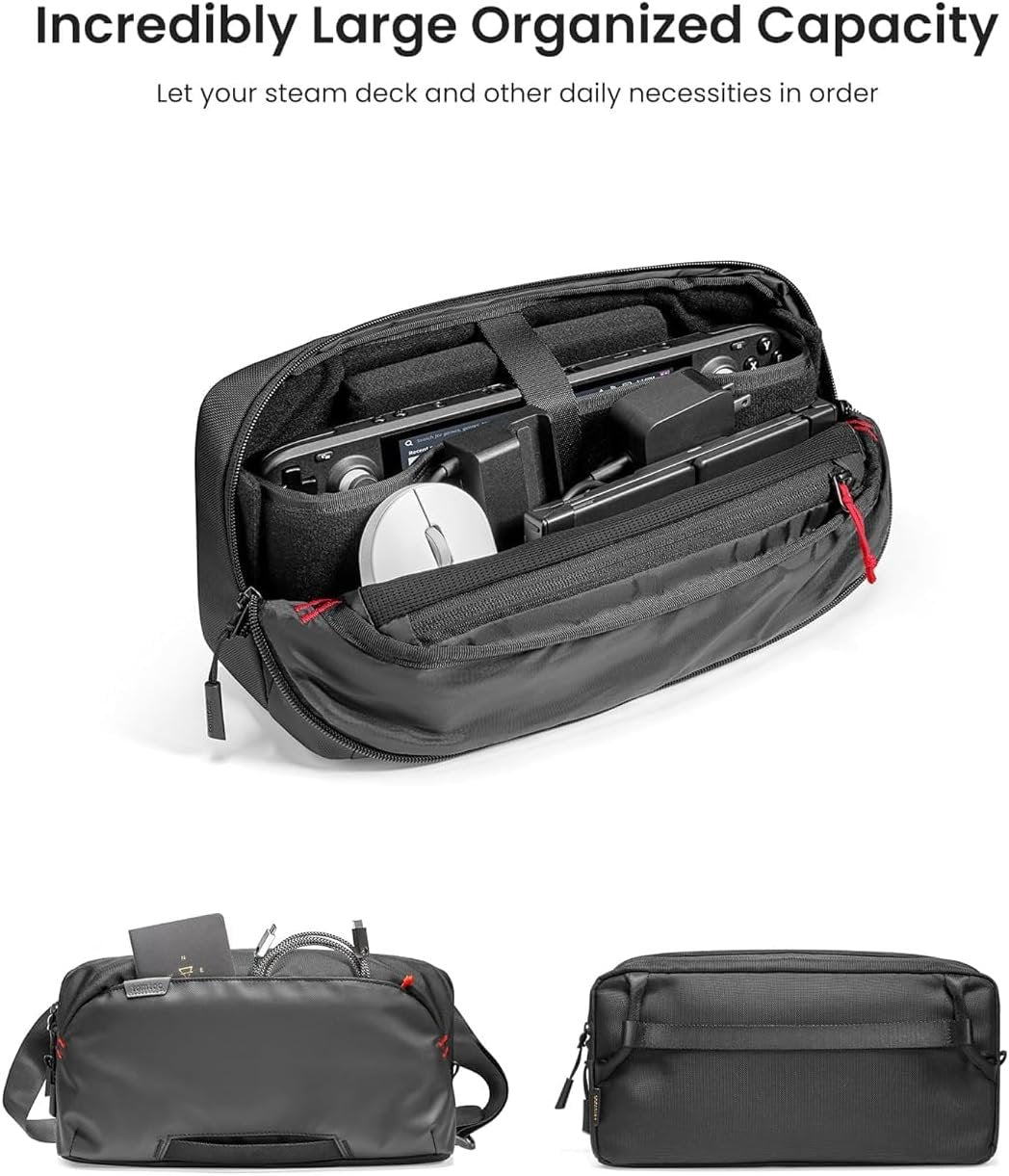 tomtoc Carrying Case for Steam Deck/OLED/Nintendo Switch 2/ASUS ROG Ally X, Storage Portable Bag, Protective Shoulder Bag with Pockets Fit Console, AC Adapter, Dock, Compact Pack for Daily Use, Travel