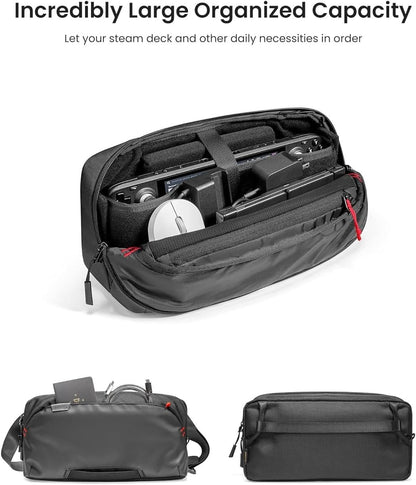 tomtoc Carrying Case for Steam Deck/OLED/Nintendo Switch 2/ASUS ROG Ally X, Storage Portable Bag, Protective Shoulder Bag with Pockets Fit Console, AC Adapter, Dock, Compact Pack for Daily Use, Travel